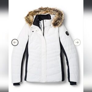 Obermeyer White and Black Ski Jacket with Faux Fur Hood